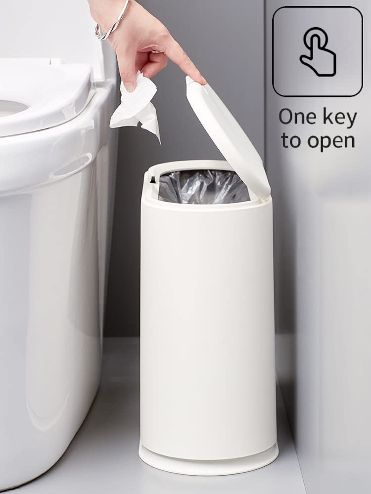 Black Slim Rectangular Plastic Trash Can with Press Type Lid,12 Liter / 3.2 Gallon Narrow Trash Bin with Pop-up Lid for Toilet,Bedroom,Bathroom,Office,Kitchen,Powder Room