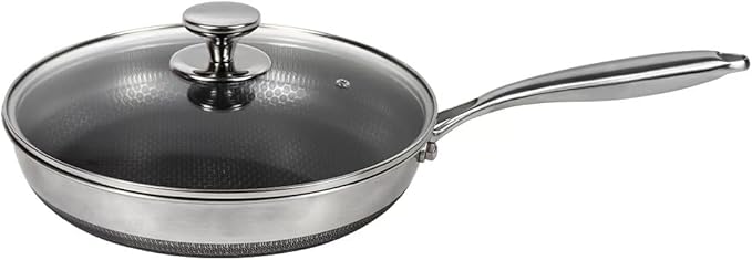 Stainless Steel Pan, Nonstick Frying Pan with Glass Lid, 12.4inch PFOA-Free, Stay-Cool Handle Easily Cleaned Induction Cooktops are Suitable, Compatible with All Cooktops