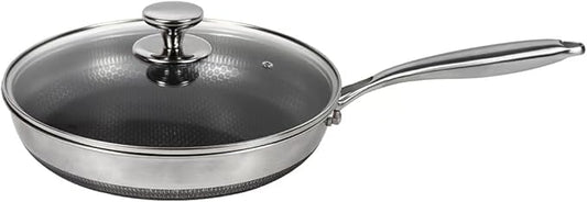Stainless Steel Pan, Nonstick Frying Pan with Glass Lid, 12.4inch PFOA-Free, Stay-Cool Handle Easily Cleaned Induction Cooktops are Suitable, Compatible with All Cooktops