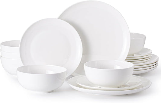 KINGSTONE Bone China Dinnerware Sets, 18-Piece Dinnerware Set for 6, Lightweight Durable, Dishwasher Safe, Tableware for Daily Use with Elegant Design, White
