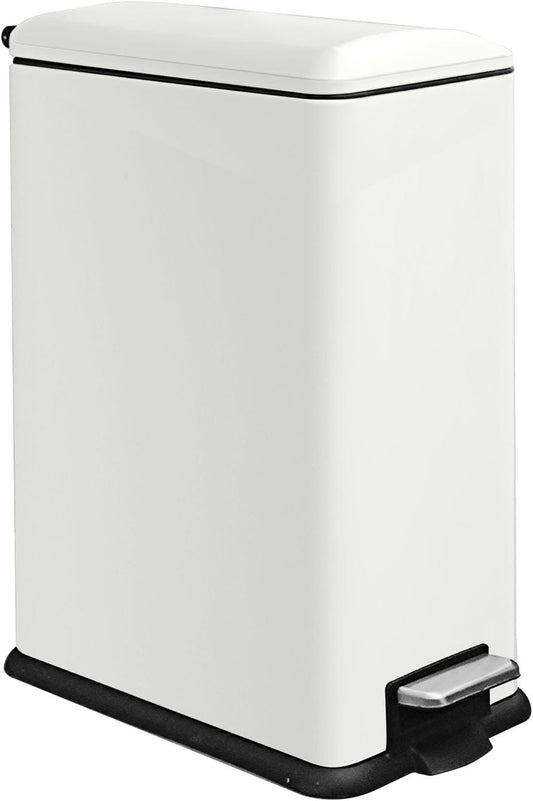 12 Gallon Slim Stainless Steel Trash Can with Soft-Close Lid & Removable Inner Bucket, Fingerprint-Proof, Odor-Controlled Kitchen Bathroom & Office Waste Bin, White