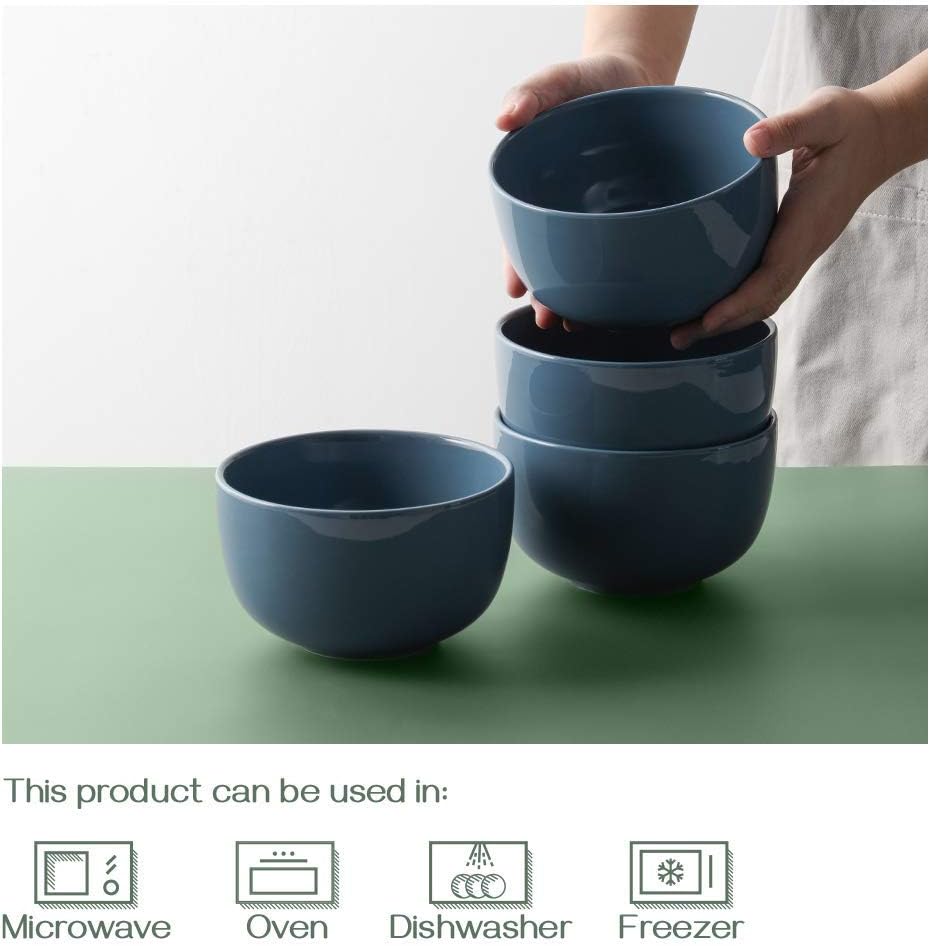 DOWAN 5.8" Deep Soup Bowls & Cereal Bowls - 30 Ounces Large Bowls Set of 4 for Kitchen - Ceramic Bowls for Cereal, Soup, Oatmeal, Salad, Ramen, Noodle, Rice - Dishwasher & Oven Safe (Airy Blue)