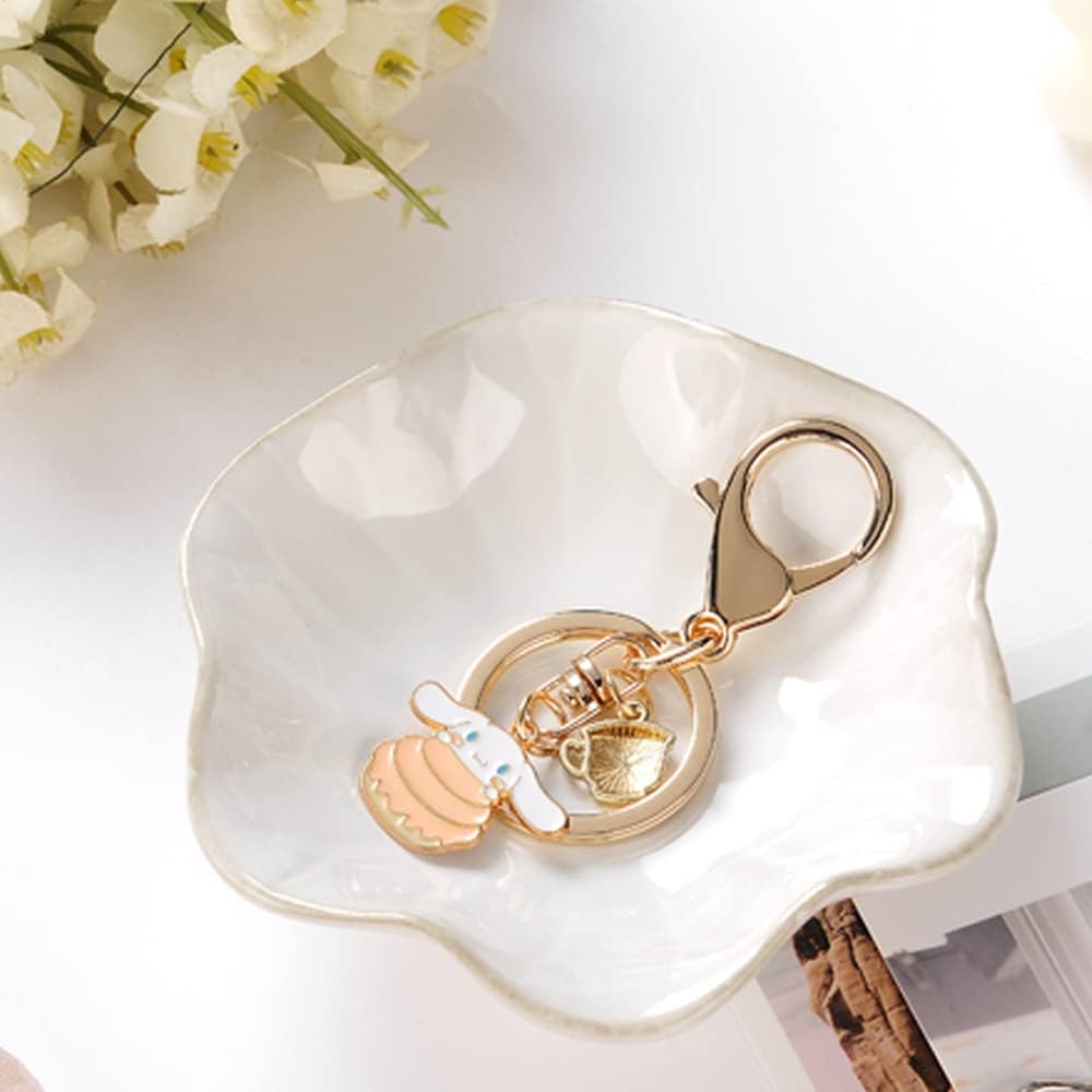 2PCS Lotus Leaf Shape Ring Holder Dish, Small Key Bowl, Ceramic Trinket Tray Jewelry Dish Organizing Necklace Earrings for Mom Friend Sister, All Jewelries Are NOT Included. White+Light Blue.