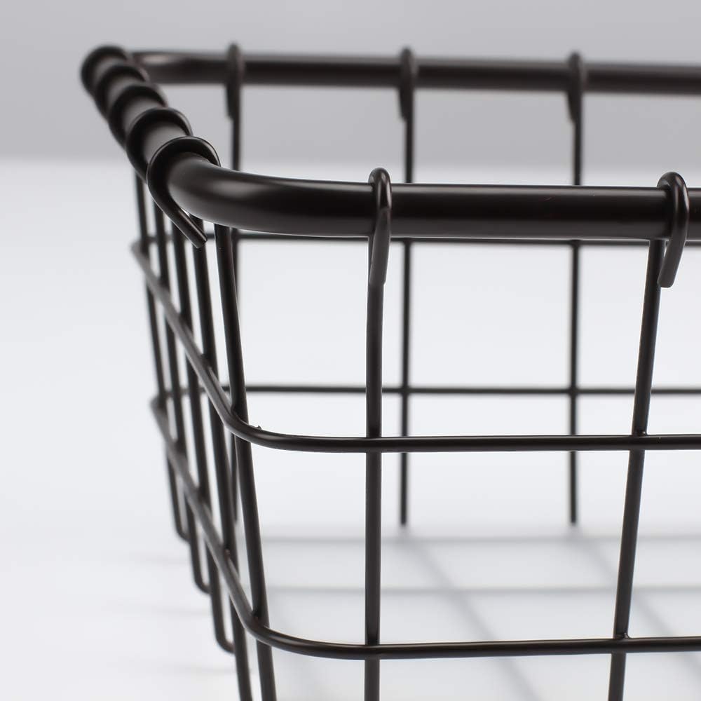 4 Pack Large Wire Baskets, 15" x 9" Metal Wire Basket for Pantry Organizers, Kitchen, Bathroom, Office, Stackable Storage Baskets, Bronze