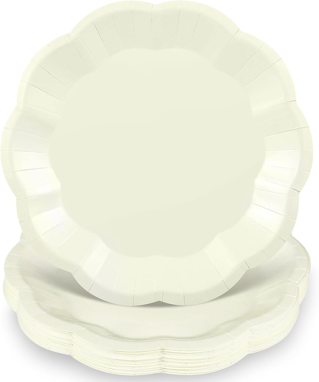 30pcs Thanksgiving Paper Plates 9 Inch Ivory Scalloped Paper Plates Disposable Cream Dinner Plate for Thanksgiving, Friendsgiving, Weeding, Birthday, Baby Shower