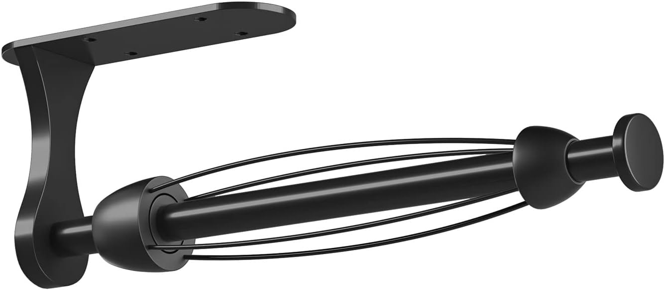 Paper Towel Holder Under Cabinet, One-Handed Tear, Wall Mount, Adhesive, Black, Paper Roll Holder with Ratchet Mechanism for Kitchen Bathroom Farmhouse Essentials Decor Accessories