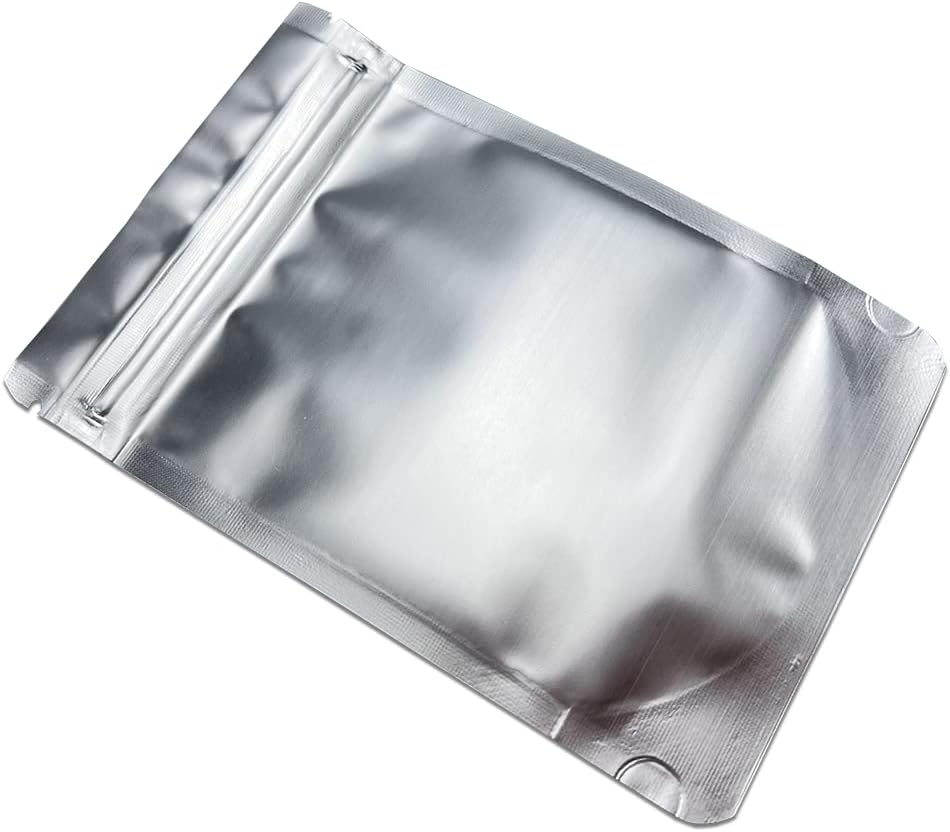 PABCK 50 Pieces 4.3x6.3 inch(Inside Size 3.5x3.9 inch) Stand-Up Resealable Heat Seal Bags 3.55mil Thick Frosted Silver Foil Sealed Bags for Zip Packaging Lock Food Storage Pouch