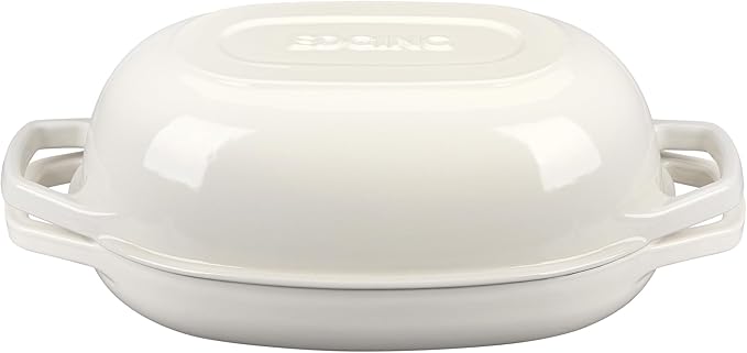 Enameled Cast Iron Oval Dutch Oven Pot with Lid, Dutch Oven for Sourdough Bread Baking, Oval Bread Pan, 5qt, White