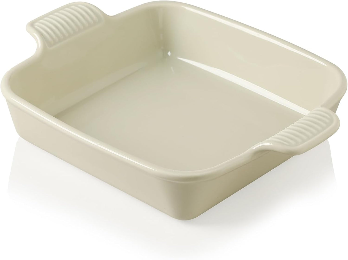 Sweejar Ceramic Baking Dish, 9 x 9 Cake Baking Pan for Brownie, Porcelain Square Bakeware with Double Handle for Casserole, Lasagna, Family Dinner (Beige)