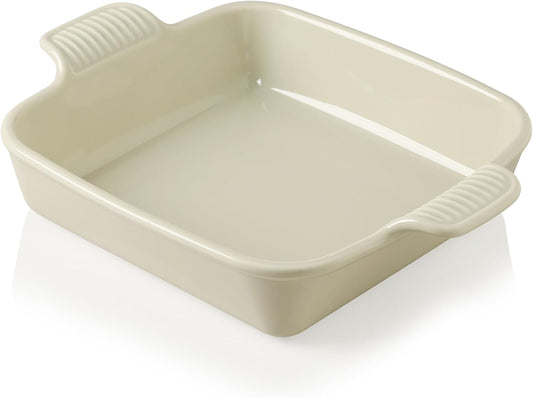 Sweejar Ceramic Baking Dish, 9 x 9 Cake Baking Pan for Brownie, Porcelain Square Bakeware with Double Handle for Casserole, Lasagna, Family Dinner (Beige)