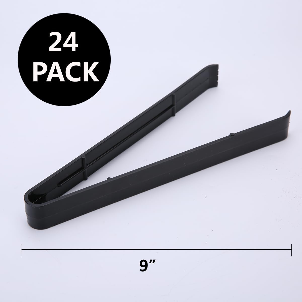 24 Pieces Plastic Salad Tongs, Black Kitchen Serving Tongs, 9 Inch Disposable Utensils Set, Perfect for Buffets and BBQ, Food Safe Material (24, Black)