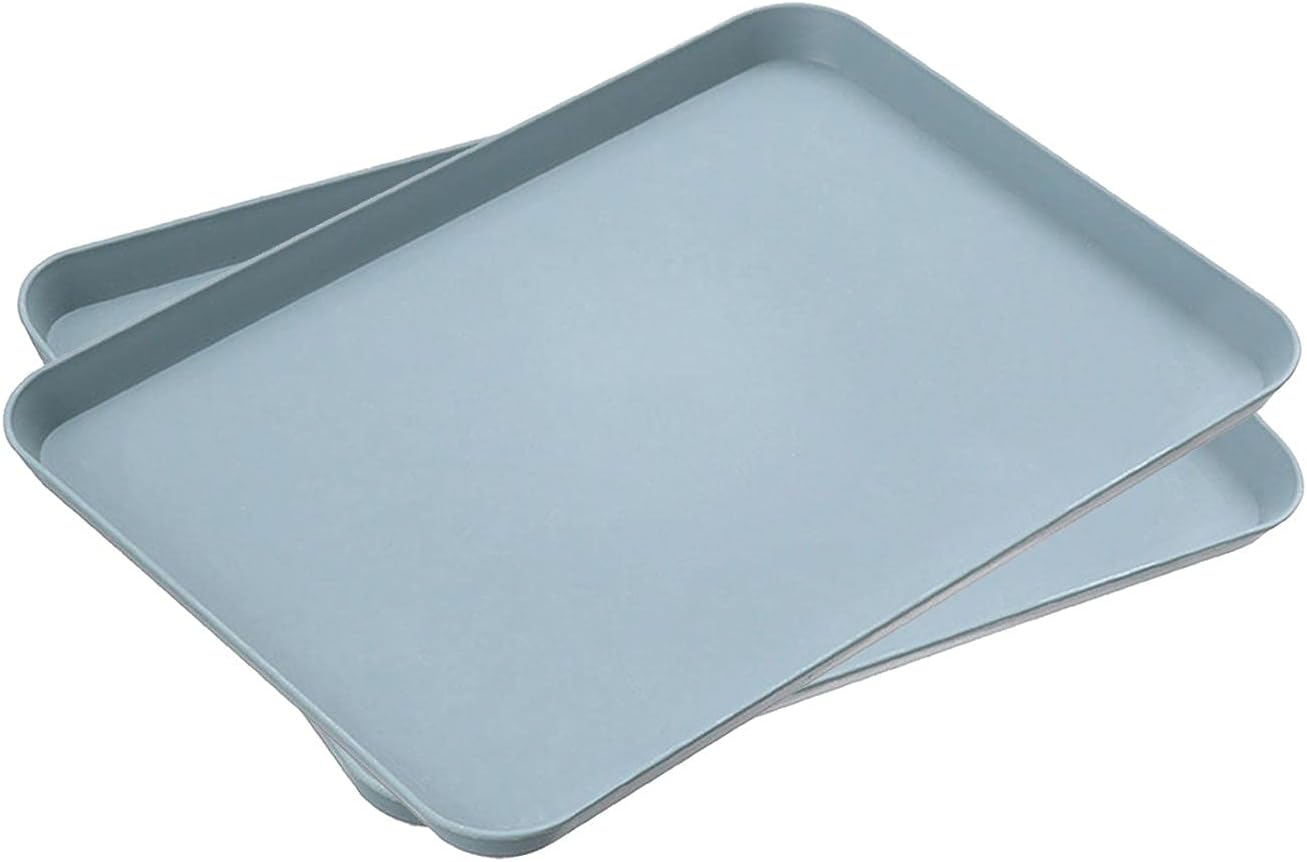 2 Pack 10 x 14 Inch Plastic Tray Blue - Restaurant Grade Non-Slip Tray Excellent for Weddings, Buffets, Birthday, Coffee Table, Kitchen & More