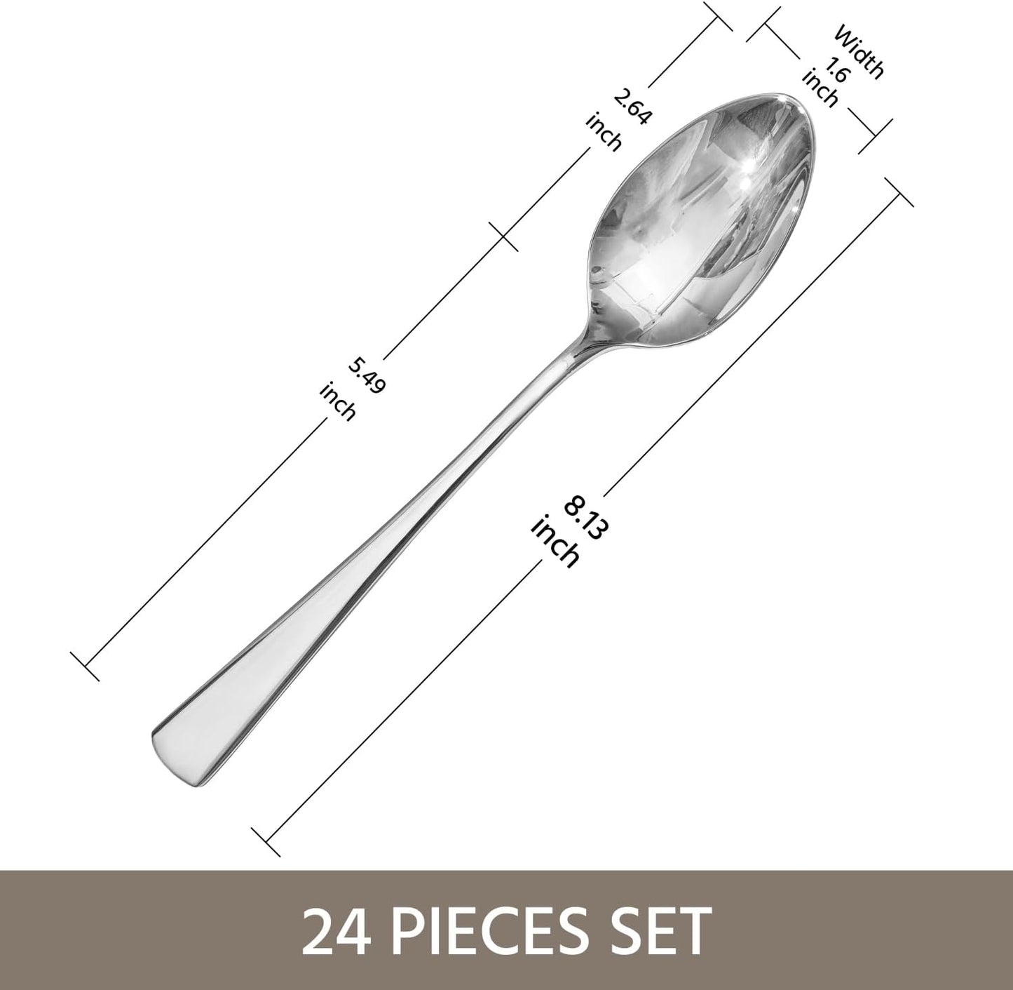 KINGSTONE 24 Piece Dinner Spoon Set, 18/10 Stainless Steel Spoons, Silver Food Grade Table spoons of 24, Metal Spoons for Home, Kitchen, Weddings, Parties or Restaurant, Dishwasher Safe-8.15inches