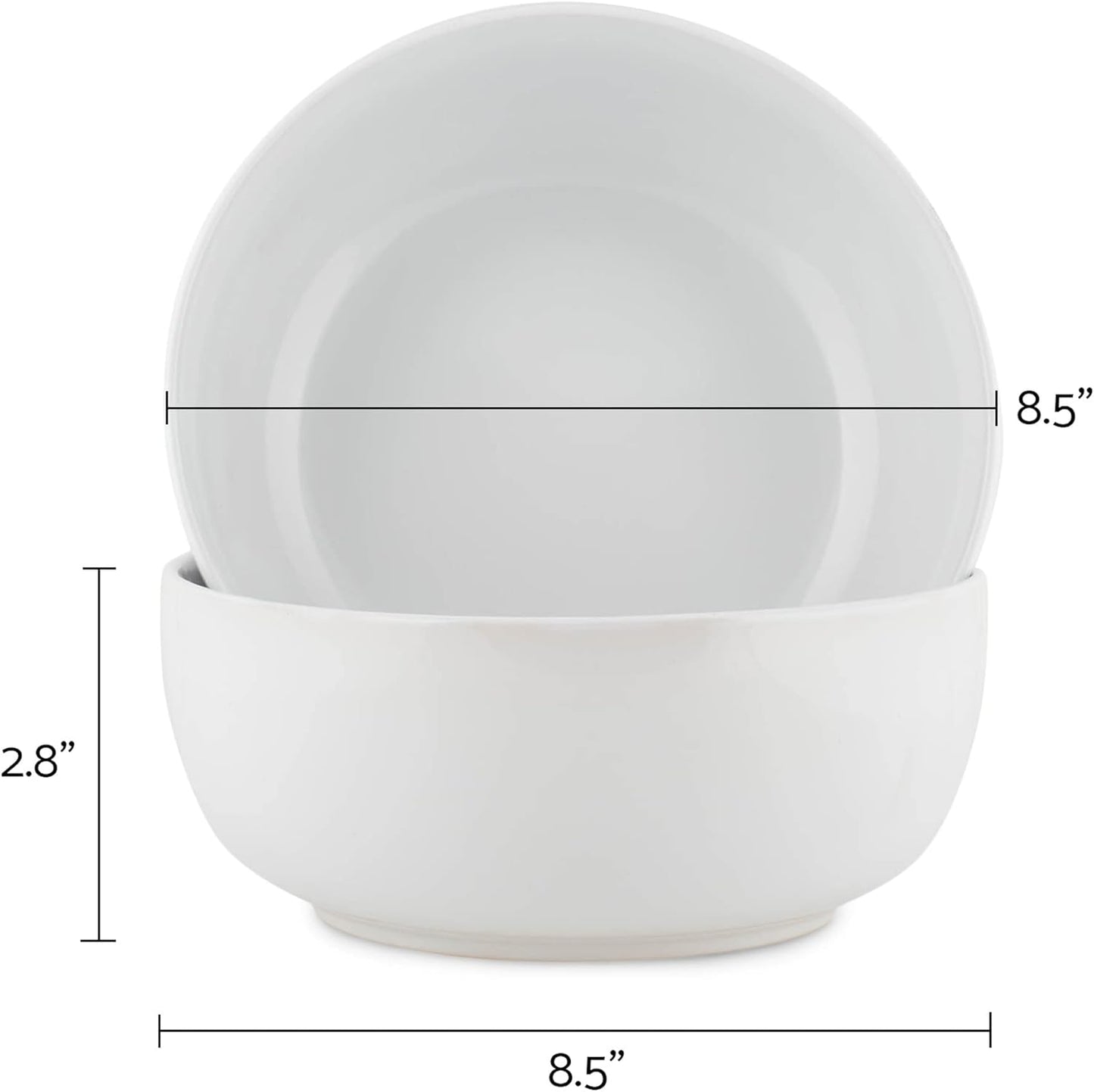 Elanze Designs Bistro Glossy Ceramic 8.5 inch Large Serving Bowls Set of 2 - Perfect for Multiple Everyday Uses: Pasta, Salad, Ramen, Soup, Popcorn, Noodles, Cereal and Mixing Bowls, White