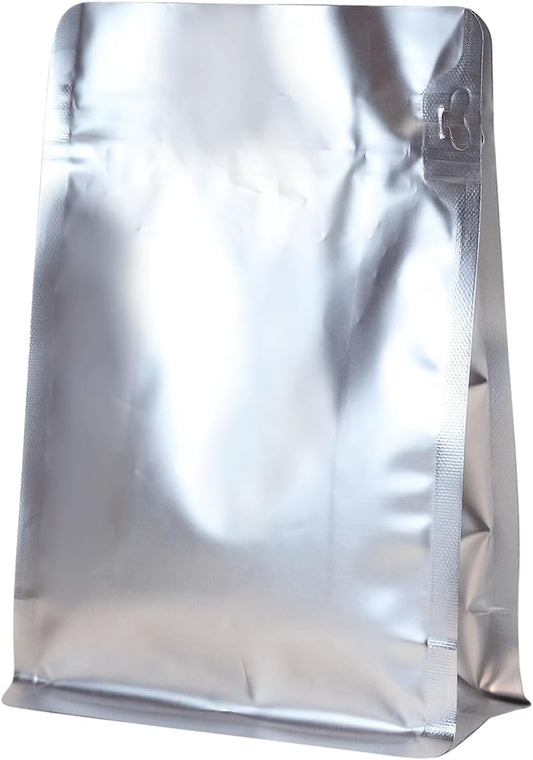 150 Pack High Barrier Stand-Up Coffee Bean Bags with Vented Valve, Matte Metallic, Heat-Sealable and Resealable Solid Color Pouches for Food Storage (6 * 12.8 inch,2 lb,32 oz,Silver)