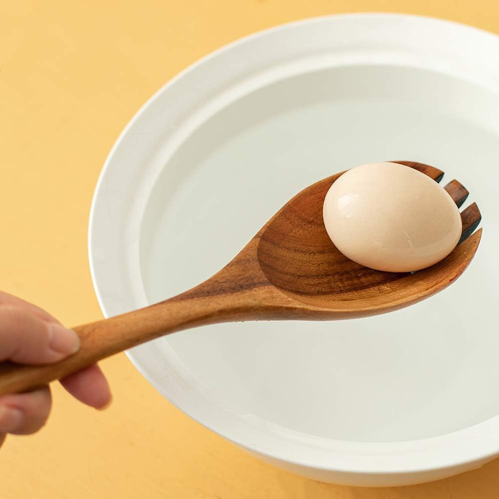 Wood Kitchen Utensils Set, 5 PCs Natural Acacia Wooden Spoons For Cooking for Non-stick Skillet, Utensil set For Cooking With Soup Ladle and Wok Spatulas, Salad fork, Spurtles for Cooking