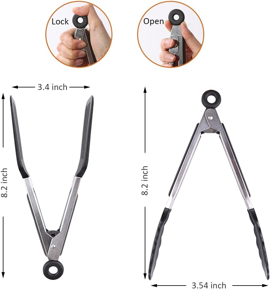 Mini Silicone Tongs Set of 2, Small Serving Tongs (7 inch) with Silicone Tips and Stainless Steel Handle, Great for Steaks, Salads, Vegetables