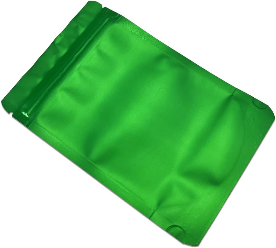PABCK 50 Pieces 4.3x6.3 inch(Inside Size 3.5x3.9 inch) Stand-Up Resealable Heat Seal Bags 3.55mil Thick Frosted Green Foil Sealed Bags for Zip Packaging Lock Food Storage Pouch