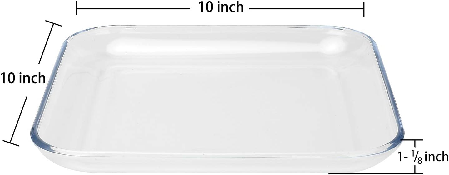 FOYO Oven Basics Glass Plate Set, Square Tempered Glass Serving Plates Pie Plate Salad Plates - 10" Diameter(Set of 2) (Pack of 2)