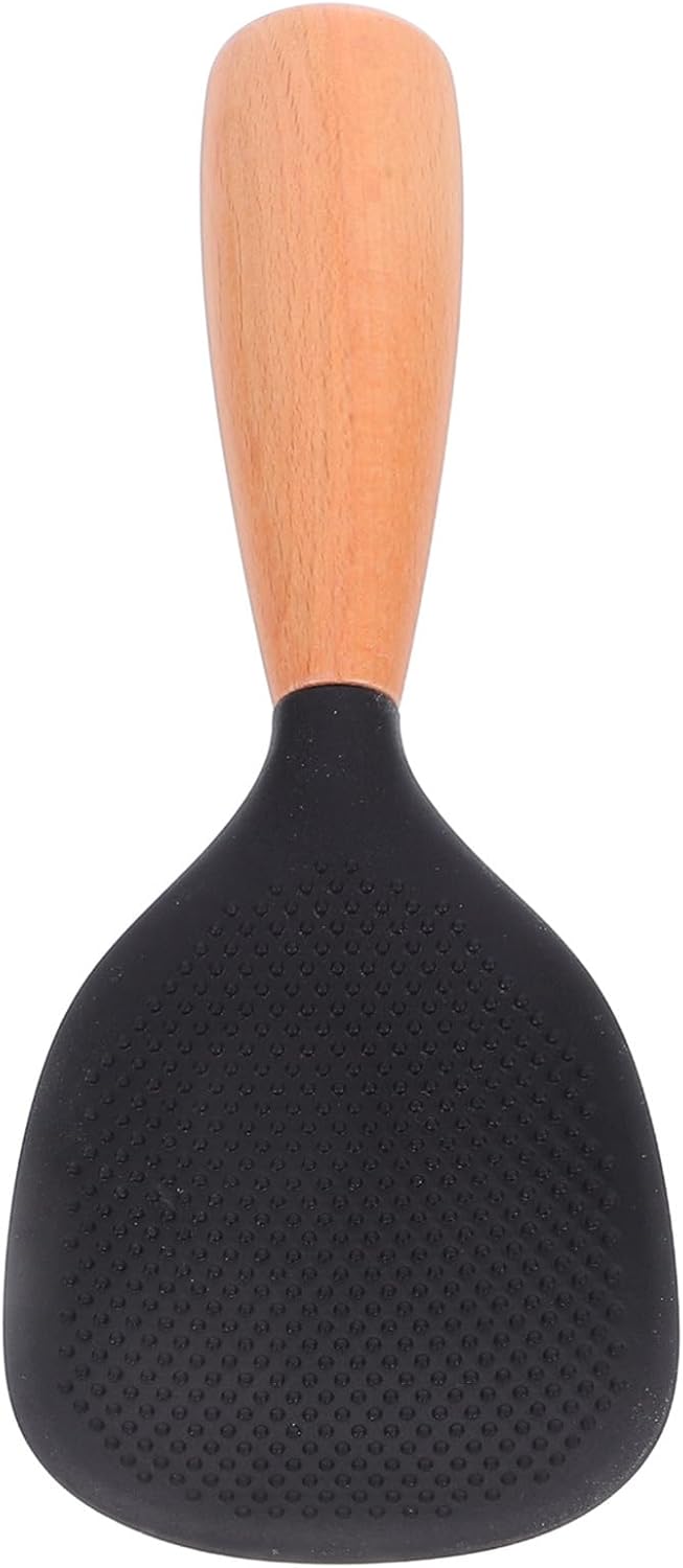 Silicone Wooden Rice Paddle Kitchen Utensils Cooking Ladle Handle (Black)