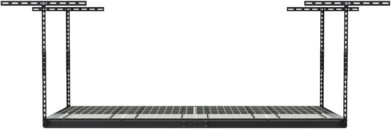 MonsterRax Overhead Garage Storage Rack - 4 x 8 Ceiling Racks for Garage Shelving, Organization, Adjustable Hanging Storage, Grey, 12"- 21" Height Adjustment
