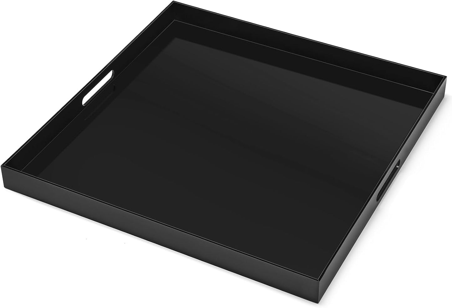 20×18 inches Oversized Black Acrylic Ottoman Tray Extra Large Decorative Tray Spill-Proof Serving Trays with Handles King-Size Safe Edge Organizer for Coffee Table Countertop Breakfast