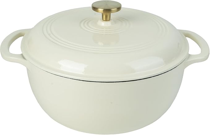 Premium Enameled Cast Iron Dutch Oven for Bread Baking | Non-Stick 2QT Oval Bread Oven with Lid | Perfect for Sourdough, Loaf, and Artisan Baking (Round Cream, 5.5 QT)