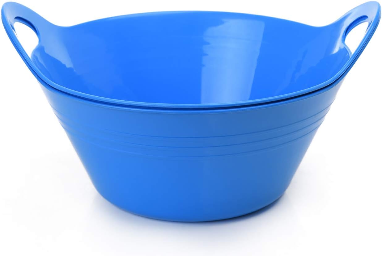 Mintra Home Plastic Bowls with Handles (1.8L Medium 2pk, Blue)