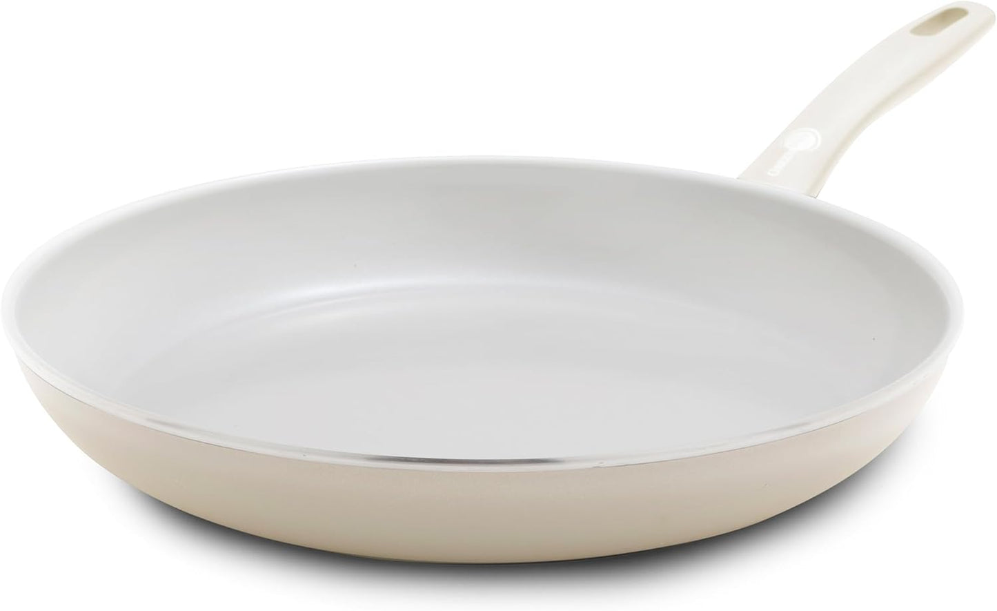 GreenPan Dover 12” Frying Pan Skillet, Non-Toxic PFAS-Free PFOA-Free Ceramic Nonstick Coating, Sear Saute Fry Egg Omlete, Dishwasher & Oven Safe, Stay Cool Handle, Easy Pour Rims, Cream White