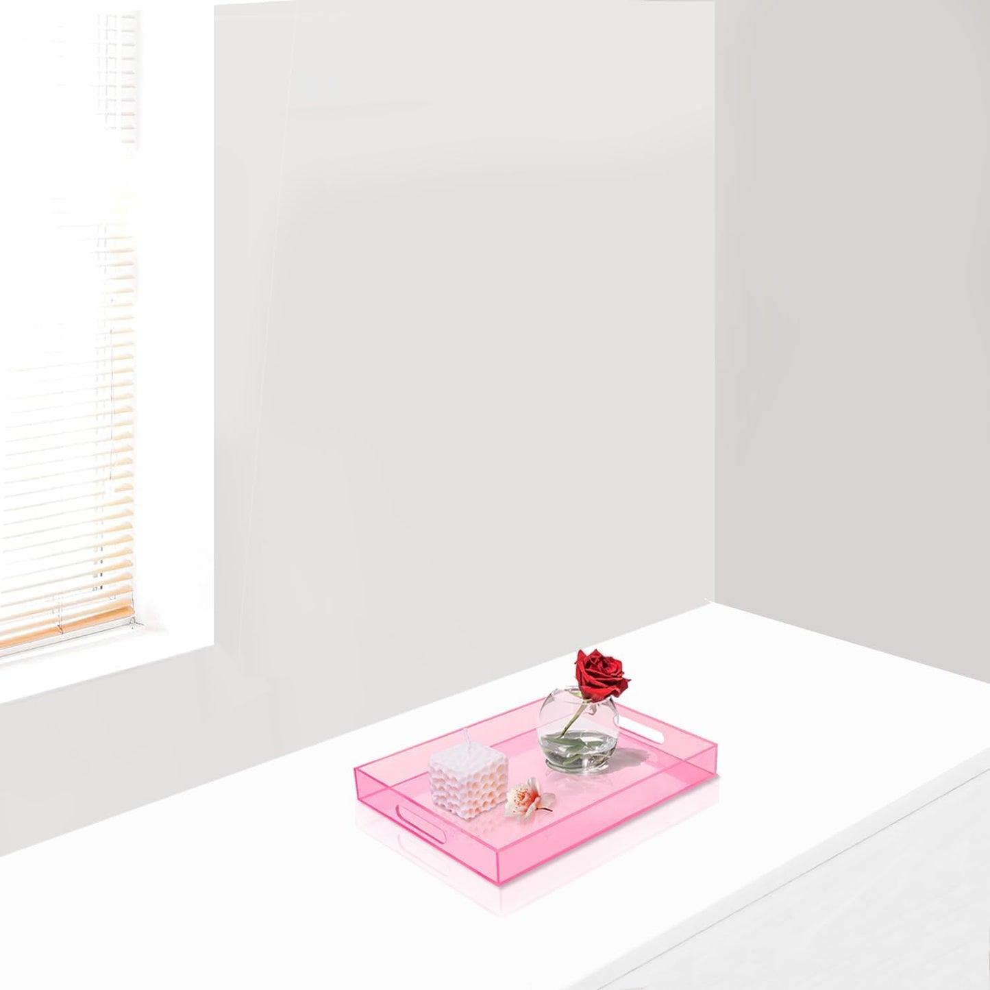 SetGame Acrylic Serving Tray with Handles, Bathroom Desktop Decorative Storage Arylic Trays, Simple Vanity Tray Food Tea Fruit Dinner Snack Tray for Bar Kitchen Party