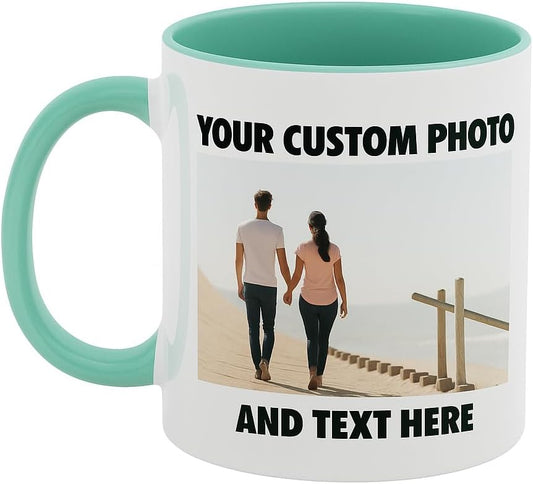 Personalized Coffee Mug | Custom Photo, Text, or Logo Cup (11oz, Mint Green Rim, Inner, and Handle) |Dishwasher & Microwave Safe |Unique Gift for Men & Women –Taza Personalizada