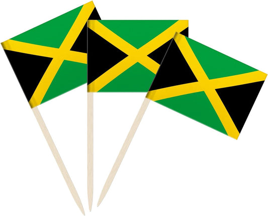 100 Pack Jamaica Flag Jamaican Toothpick Flags, Cocktail Picks Mini Stick Cupcake Toppers Country Picks Party Decoration Celebration Cocktail Food Bar Cake Flags (Jamaica)