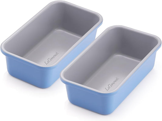 LeGourmet Nonstick Bread Loaf Pan 9 X 5 Inch, Ceramic Coating, Non-Toxic, Rust Resistant Aluminized Steel, Perfect 1 lb Baking Dish for Meatloaf, Pound Cake & Brownie (Cyan 2pcs)