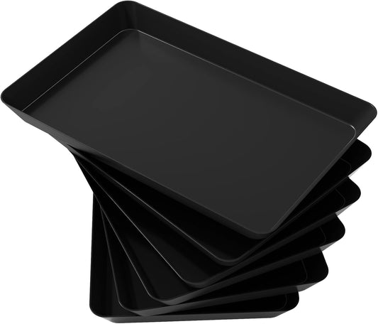Lifewit Plastic Serving Tray 6 pcs, 15" x 10" Reusable Platters for Party, Black Crack-Proof Tray for Fruit, Veggie, Snack, Cookies, Desserts in Kitchen/Pantry
