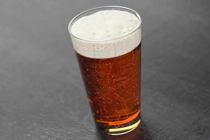 Well Told Engraved Dallas Texas Map Pint Glass, Etched Beer Gift (16 oz, Clear) City Map Pint, Custom City Glassware, Gifts For Beer Lovers