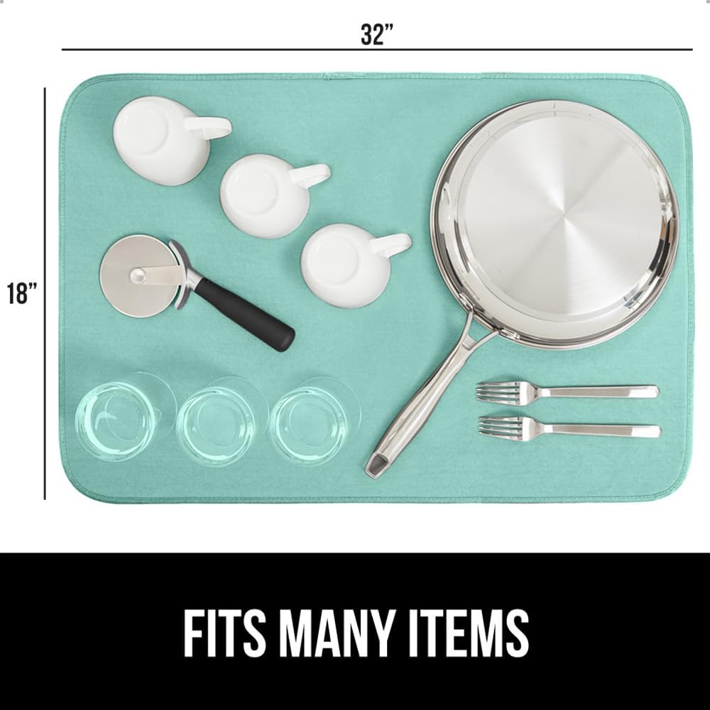 GORILLA GRIP Ultra Water Absorbent Microfiber Dish Drying Mat, 18x32, Quick Dry Thick Mesh, Slip Resistant Pad for Sink Dishes or Under Rack, Kitchen Counter Accessories, Machine Wash Mats, Mint