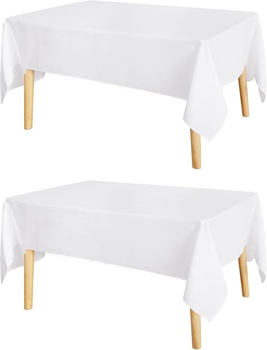 JIUZHEN 2 Pack Faux Linen Farmhouse Tablecloth Rectangular, Wrinkle Stain Resistant Table Cloth Rectangle Table Cover for Kitchen Dining, White, 60 x 84 Inch