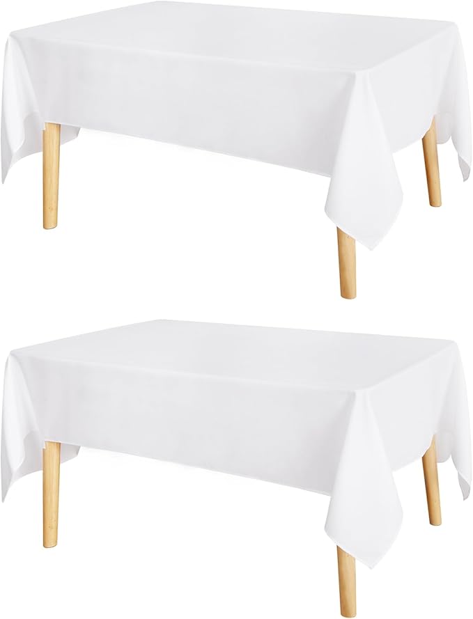 JIUZHEN 2 Pack Rectangle Table Cloth Faux Linen Farmhouse Tablecloth Wrinkle and Stain Resistant Decorative Fabric Table Cover for Kitchen, Dining Room, Parties and Camping, White, 54 x 80 Inch