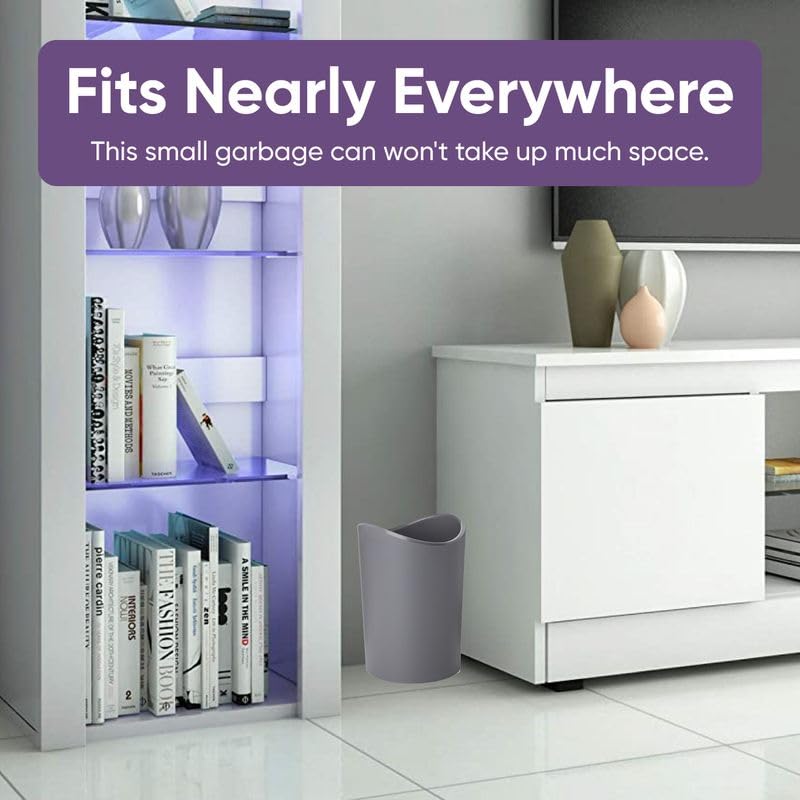 Superio MIni Bathroom Trash Can with Lid, Modern Grey Mini Waste Bin with Swing Lid (1 1/2 Gallon, 6 Liter) Plastic Garbage Can for Kitchen, Bathroom, Bedroom, Office, Under Desk (1, Grey)