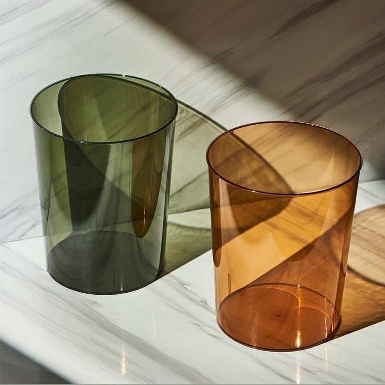 Bathroom Trash Can 8.7 x 7.1 x 9.8 Inch Small Trash Can Plastic Wastebasket Large Capacity Green Round Garbage Can for Bathroom Bedroom Office Kitchen Dorm Room (L)