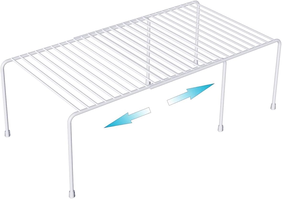 Kitchen Cabinet Organizer and Storage Shelves Expandable Freezer Shelf Organizer Rack with Scratch Resistant Feet for Counter Pantry Dish Spice Cupboards