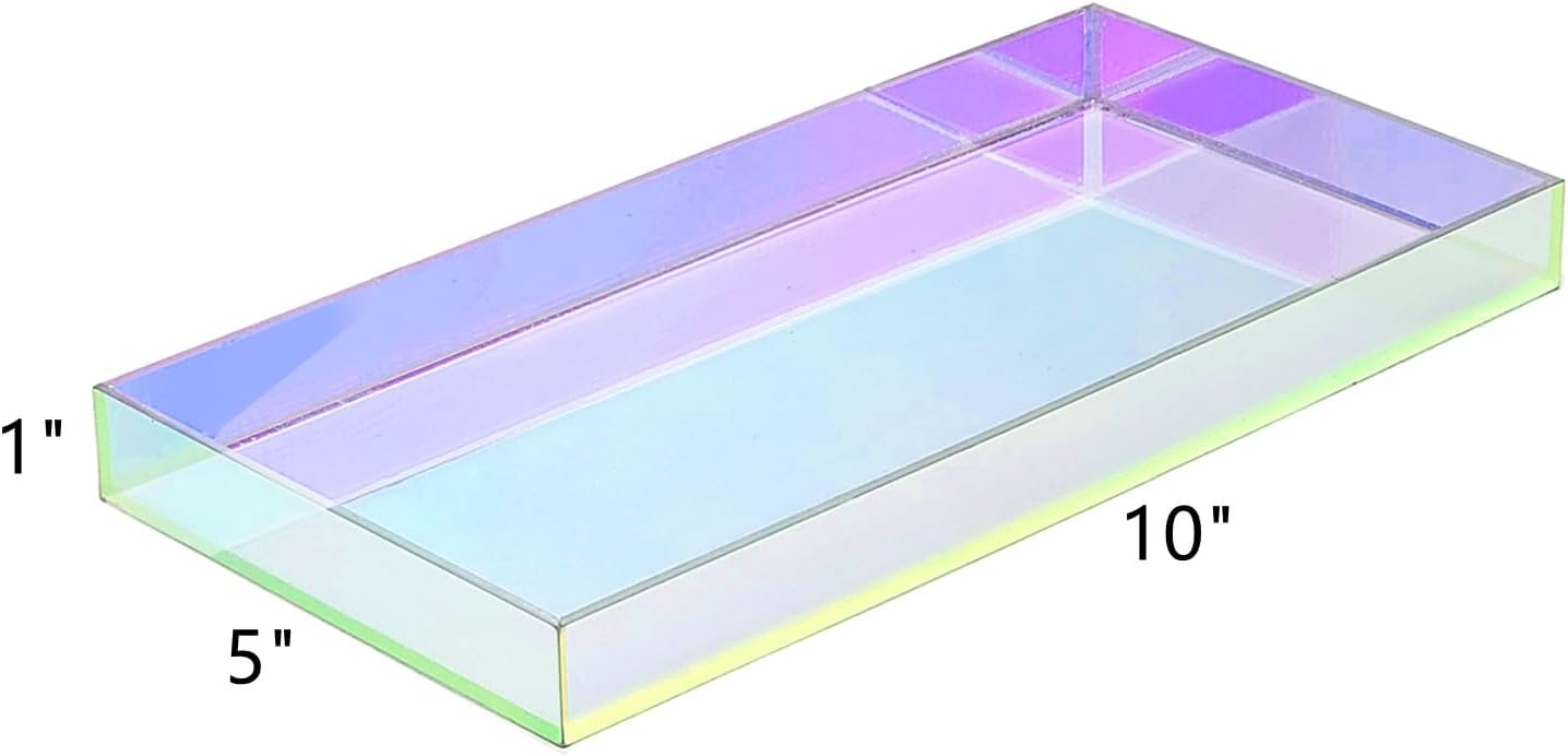 ROYALITA Acrylic Tray Bathroom Tray for Countertop, Guest Towel Holder Tray for Napkin Perfume Jewelry Makeup, Vanity Trays for Soap Dispenser, Aromatherapy, Cup & Candle, Iridescent
