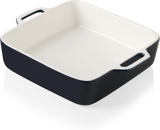 Sweejar 8x8 Baking Pan,Ceramic Casserole Dishes for Oven with Double Handles，2 QT Square Cake Baking Dish for Brownie,Lasagna,Casseroles,Family Dinner (Navy)