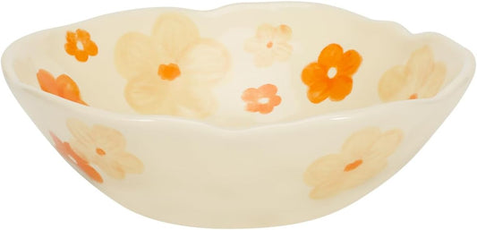 Koythin Salad Bowls, Cute Orange Flower Ceramic Bowls, Cream Yellow Serving Bowl for Pasta, Cereal, Fruit, Soup, Rice, Dishwasher and Microwave Safe (Orange Flower Set of 1)