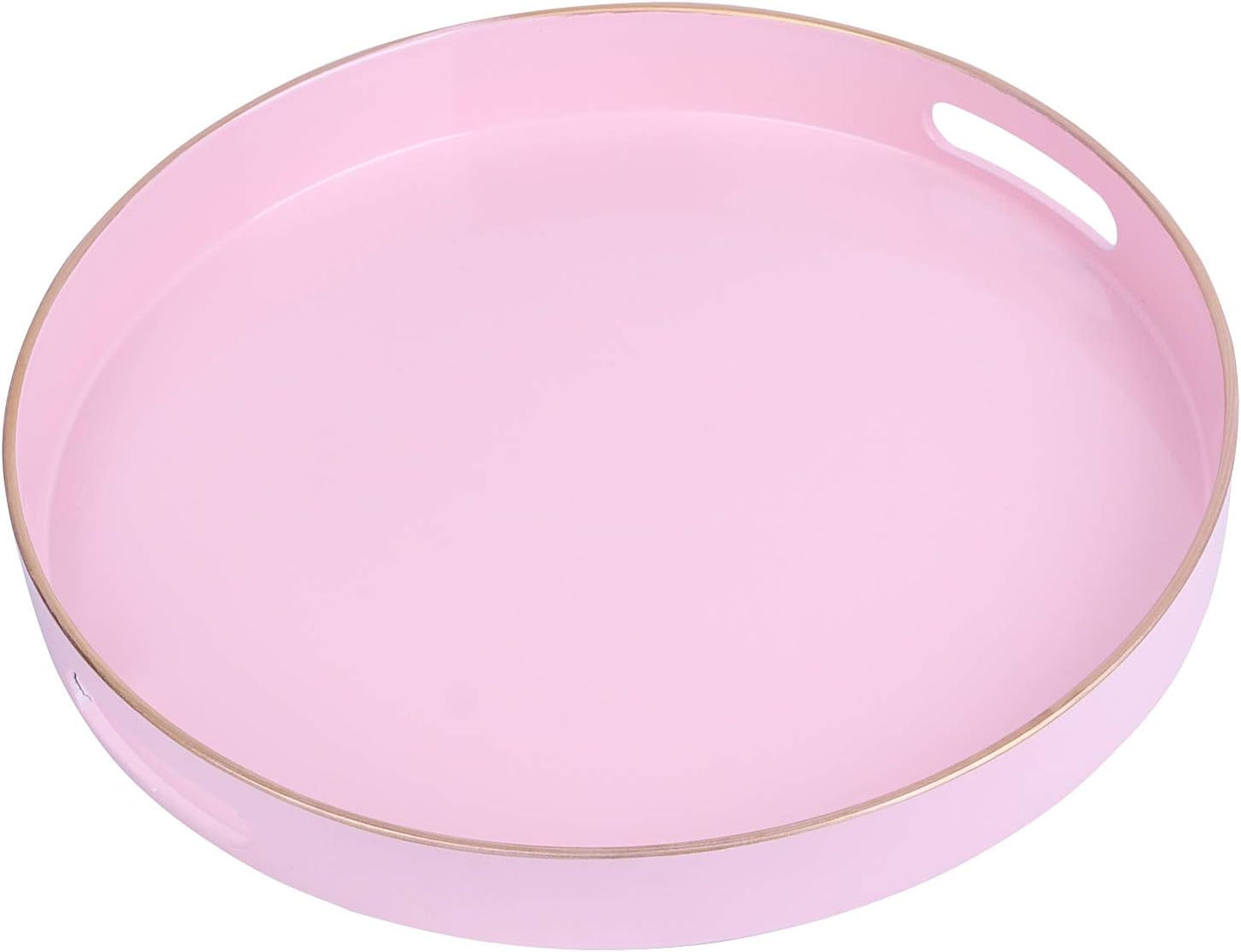 Zosenley Decorative Round Plastic Tray With Handles, Modern Vanity Serving Tray for Ottoman, Coffee Table, Kitchen and Bathroom - Size 13' Pink