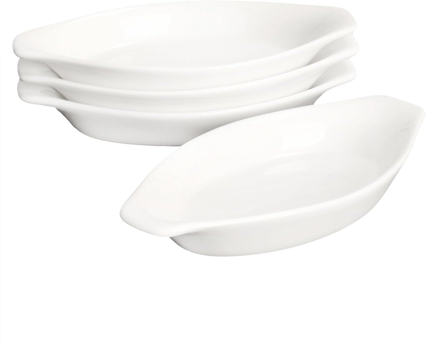 4" x 3"Ceramic Mini Oval Au Gratin Baking Dishes 3.5 oz, Set of 4 Banana Split Bowls,Oven and Microwave Safe, for 1 person servings, Bakeware with Handle(6.5 IN) for Kitchen and Home