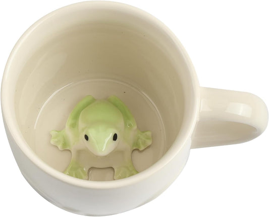 Frog Ceramic Cup Hidden 3D Animal Inside Mug,Cute Cartoon Handmade Figurine Mug,Christmas Birthday Surprise for Friends Family or Kids (Cream Frog)