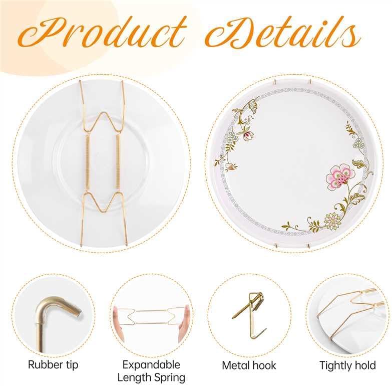 Bilillo 5 Pack Plate Hangers for The Wall, 16–20 Inch Large Decorative Plates, Heavy Duty Stainless Steel Spring Wire Holders with Wall Hooks for Secure Display of Platters and Collectible Plates