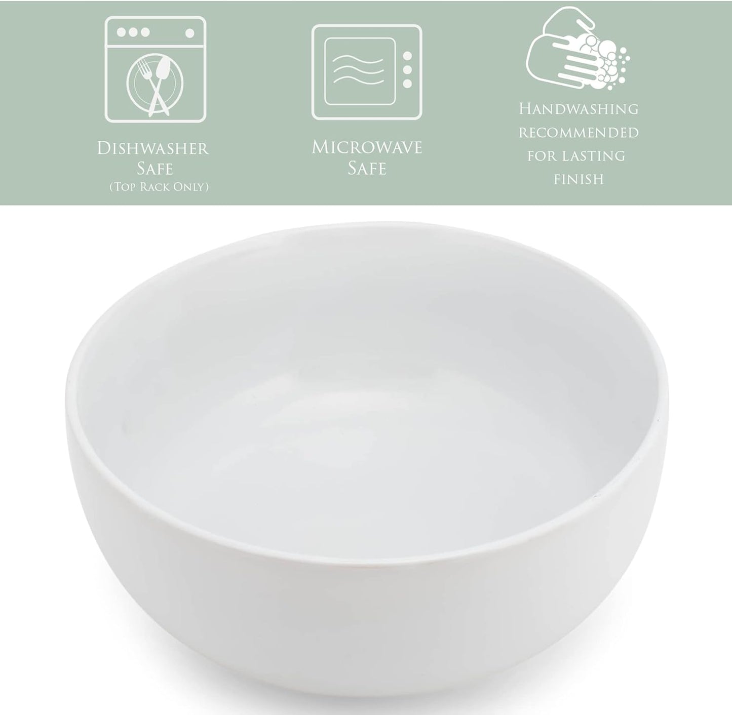 Elanze Designs Bistro Glossy Ceramic 8.5 inch Large Serving Bowls Set of 2 - Perfect for Multiple Everyday Uses: Pasta, Salad, Ramen, Soup, Popcorn, Noodles, Cereal and Mixing Bowls, White