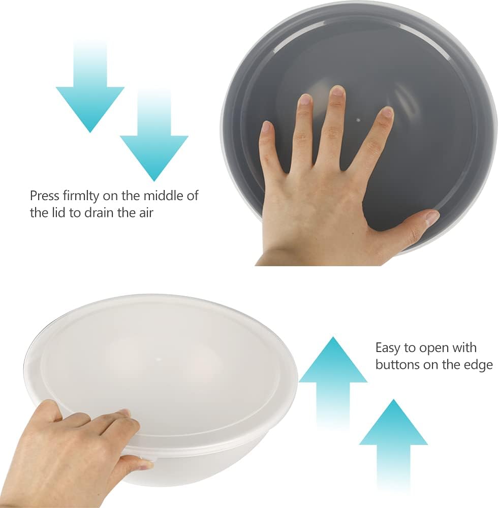 BoxedHome BPA Free Plastic Round Mixing Bowl with Lids, 12 Pack Nesting Bowls with Lids Set, Microwave and Dishwasher Safe Prep & Serving Bowls Great for Mixing, Baking, Serving (Grey, 12pcs)